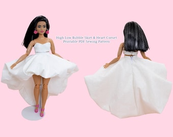 Curvy Doll High Low Bubble Skirt Heart Corset Sewing Pattern (PDF)