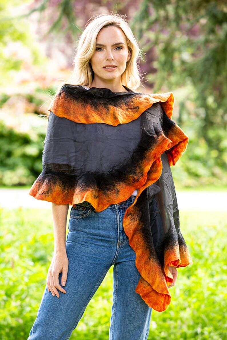 Handmade nunofelt silk and wool wrap/shawl image 1