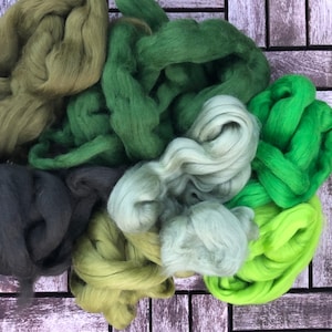 100% merino wool roving greens 21-23 micron