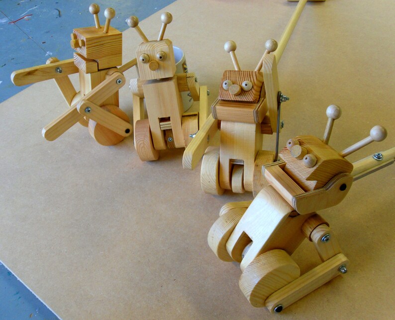 Retro Roving Robot Toy. Traditional Timber Push/pull Toy Available in a