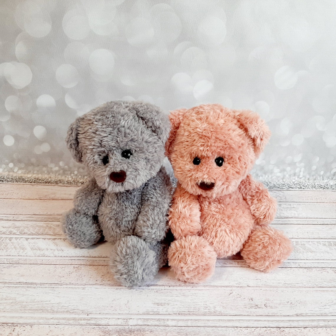 Charm pink and gray teddy bear Cute teddy bear plushie Etsy