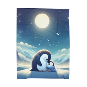 Cozy Penguin Family Velveteen Plush Blanket, Soft Throw Blanket for Kids, Nursery Décor, Winter Gift, Birthday Present