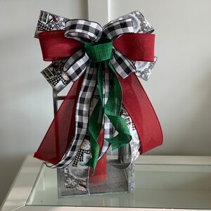 Snowman bow, Christmas Bow, Wreath bow, Door Hanger Bow, Christmas Decoration, Christmas decor, Buffalo Plaid bow, Buffalo Plaid Christmas,