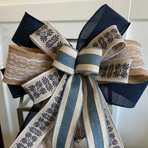 Rustic Blue Burlap Wreath Bow: Farmhouse Decor