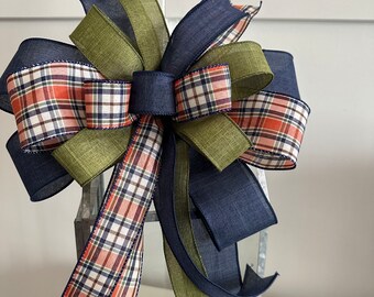 Fall Bow, Lantern Bow, Fall Centerpiece Bow, Fall Decor, Farmhouse Decor, Wreath Bow, Fall bow with blue, Blue bow