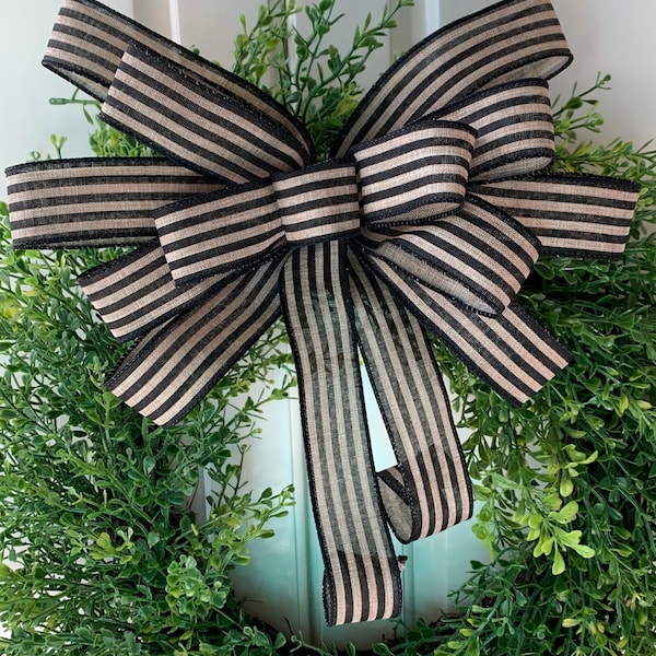 Rustic Neutral Bow, Farmhouse Bow, Wreath Bow, Black and Natural Bow, Bow, Rustic Wreath Bow, Lantern Bow