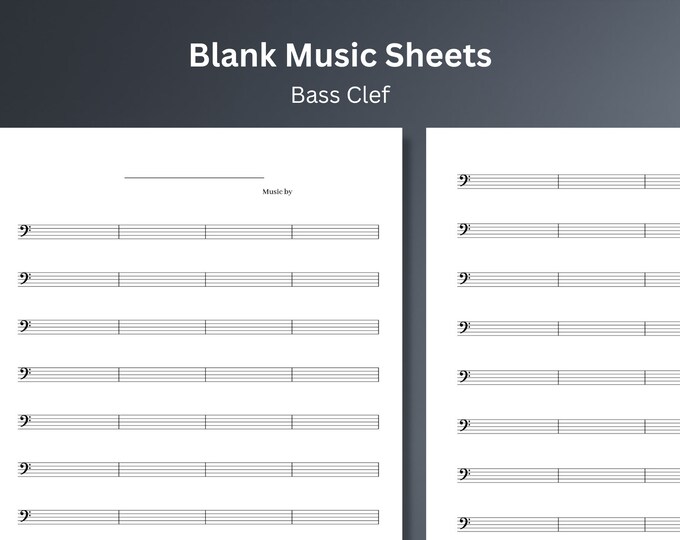 Bass Clef Printable Blank Sheet Music (letter &amp; A4) - Instant Download ...