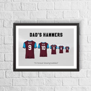 Camiseta de fútbol familiar personalizada de los Hammers / Regalo para el Día del Padre / Regalo para fanáticos de los Hammers