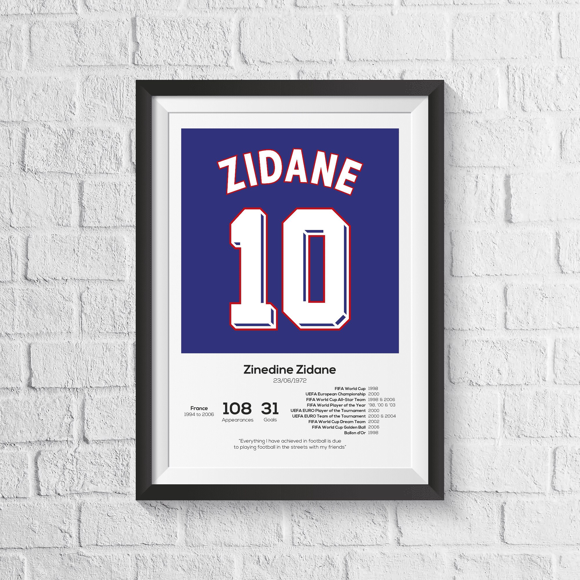 Zinedine Zidane France Legend Stats Football Print Etsy