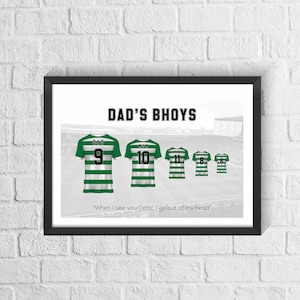 Personalised Glasgow Celtic Family Football Shirt Print | Fathers Day Gift | Custom Football Gift | Celtic Fan Gift