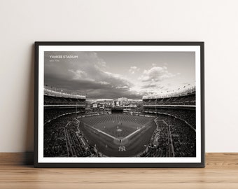 Lámina del Yankee Stadium para el día del partido: Béisbol de Nueva York, arte mural de la MLB en blanco y negro.