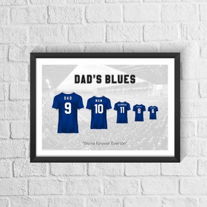 Personalised Everton Family Football Shirt Print | Fathers Day Gift | Custom Football Gift | Fathers Day | Family Print | Everton Fan Gift