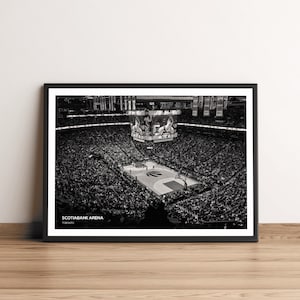 Impresión fotográfica en blanco y negro de los Toronto Raptors del Scotiabank Arena