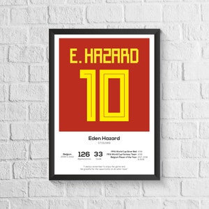 Eden Hazard België Legend Stats Football Print | Muurkunst voetbal