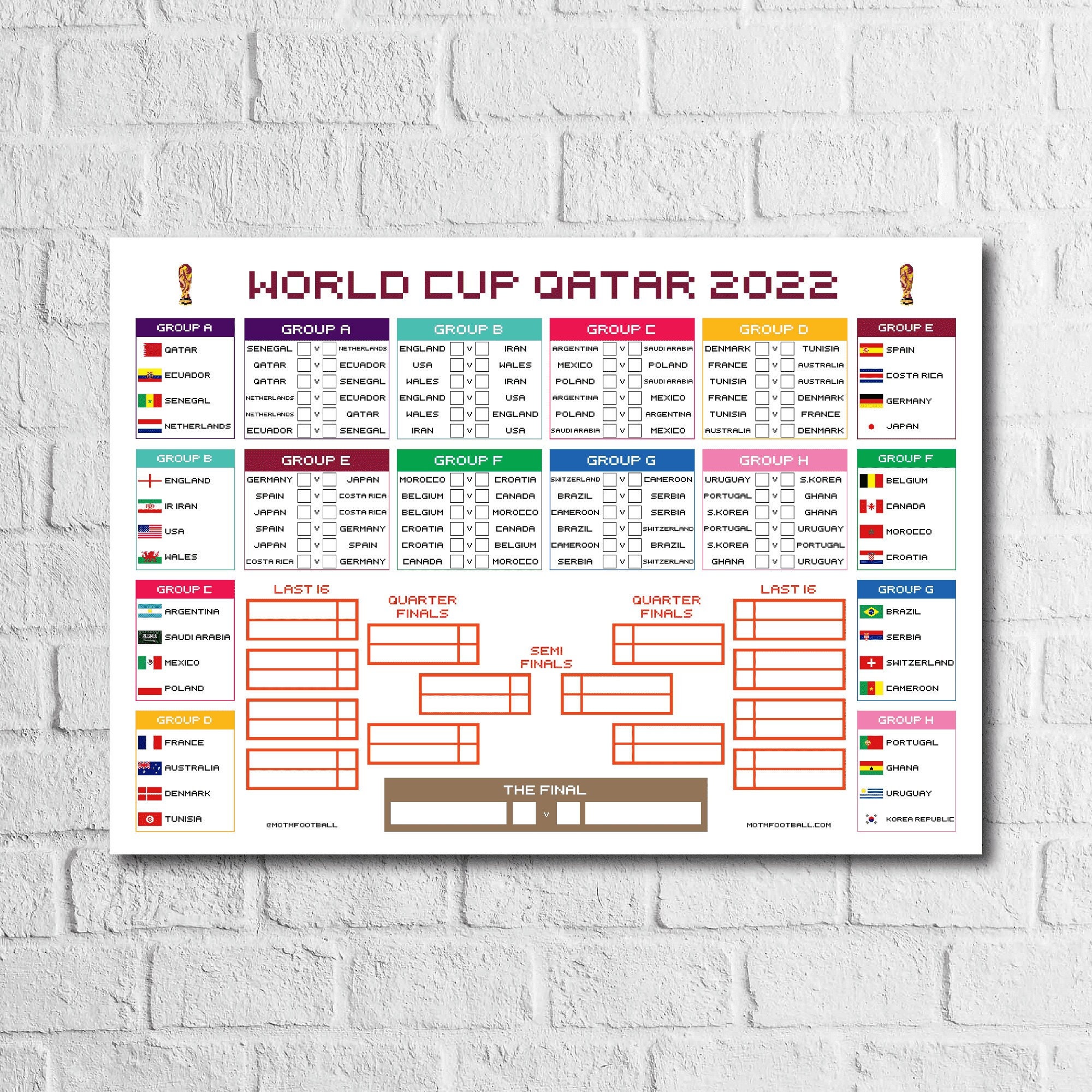 Retro World Cup Qatar 2022 Football Wall Chart FIFA World