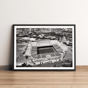 Old Trafford Aerial Print: Manchester United Stadium, Black & White Football Photography
