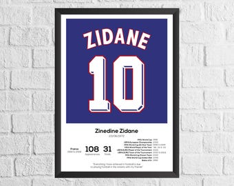 Zinedine Zidane Frankrijk Legend Stats Football Print