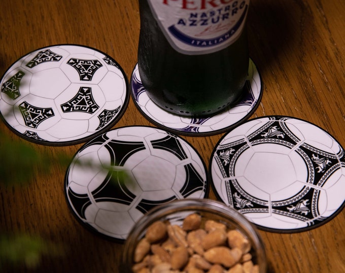 Retro Football World Cup Ball Coasters Beermats - Set of 4