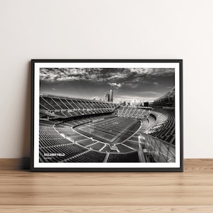 Stampa interna dello stadio di football NFL Soldier Field Chicago Bears, stampa artistica in bianco e nero, foto di football, arte murale NFL