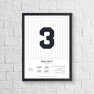 Babe Ruth New York Yankees Legende Statistik Druck | MLB Plakat | Baseball Wandkunst | Sport-Fan-Dekor