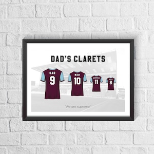 Camiseta de fútbol personalizada de la familia Burnley / Regalo para el Día del Padre / Regalo para fanáticos de Clarets / Póster de Burnley