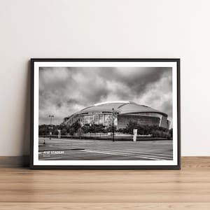 Stampa esterna dello stadio AT&T dei Dallas Cowboys della NFL, stampa artistica in bianco e nero, foto di football, arte murale della NFL