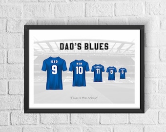 Personalised London Blues Family Football Shirt Print | Fathers Day Gift | Custom Football Gift | Fathers Day | Family Print