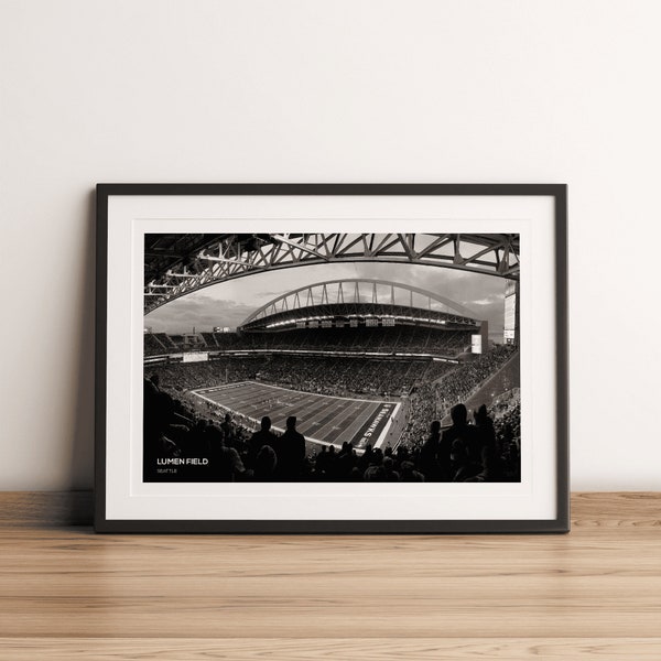 Lumen Field Seattle Seahawks NFL Football Stadium Print, black white art print, football wall art, NFL wall art, Seattle Wall Art