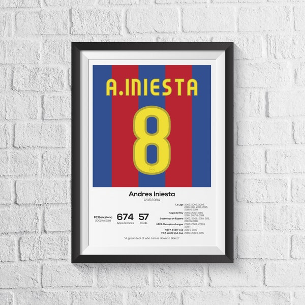 Andres Iniesta FC Barcelona Legend Stats Football Print