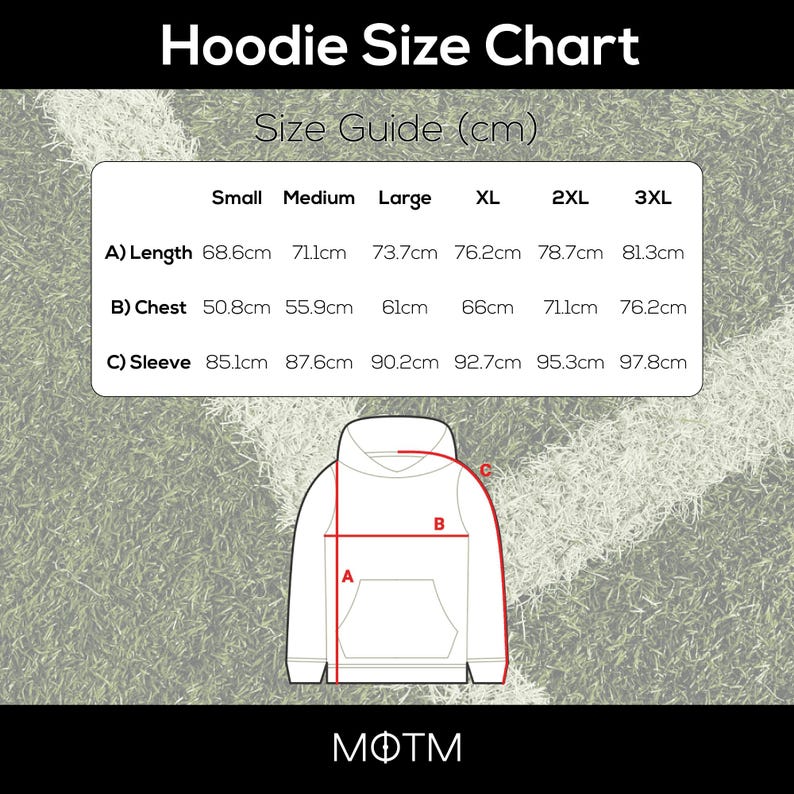 MOTM Football Hoodies Size Chart