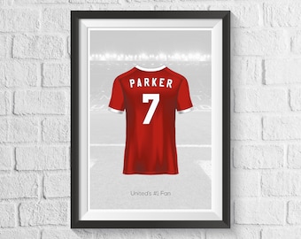 Personalised Manchester United Football Shirt Print: Custom Fan Gift