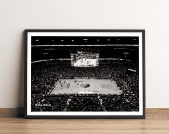 Fedex Forum Memphis Grizzlies Black & White Basketball Stadium Art Print