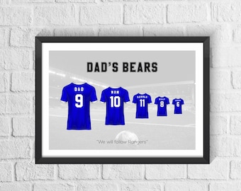 Personalised Glasgow Rangers Family Football Shirt Print | Fathers Day Gift | Custom Football Gift | Rangers Fan Gift