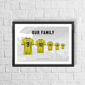 Personalised Watford Family Football Shirt Print | Fathers Day Gift | Custom Football Gift | Watford Fan Gift