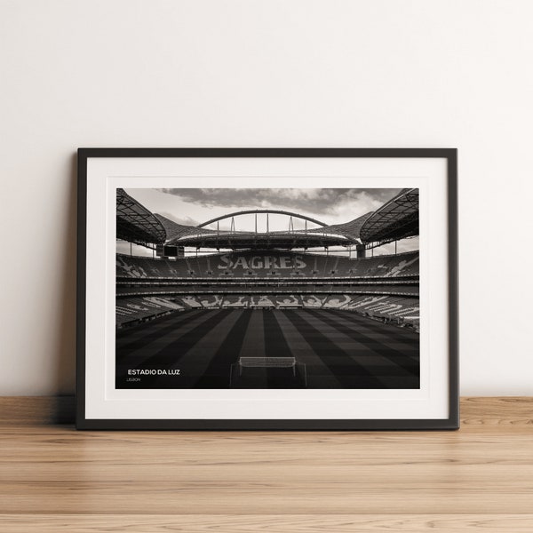 Estadio da Luz Benfica Stadium Print, black & white art print, football photography, home decor, football wall art