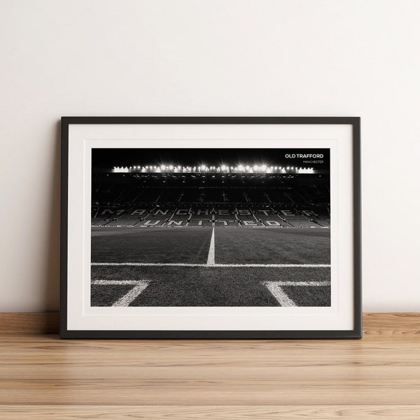 Old Trafford Print, Manchester United Stadium, black & white art print, football photography, home decor, wall art