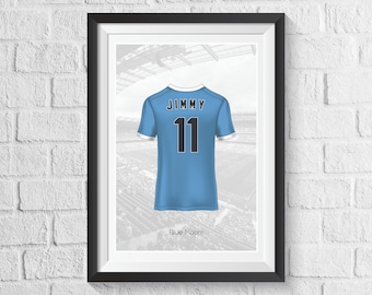 Personalised Man City Football Shirt Print: Custom Fan Gift