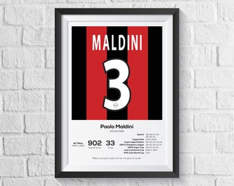 Paolo Maldini AC Milan Legend Stats Football Print