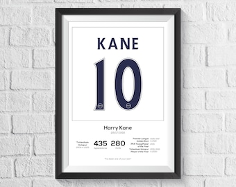 Harry Kane Tottenham Hotspur Legend Stats Football Print | Sporen Poster | Geschenk für Tottenham Fan