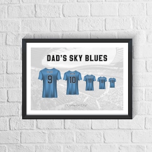 Personalised City Family Football Shirt Print | Fathers Day Gift | Custom Football Gift | City Fan Gift