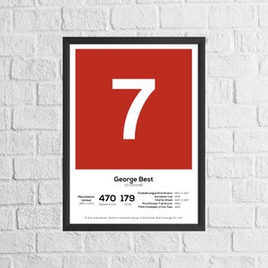 George Best Legend Stats Football Print | Football Wall Art | Gift for Manchester Fan