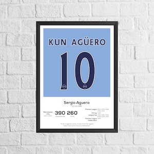 Sergio Aguero Legend Stats Football Print