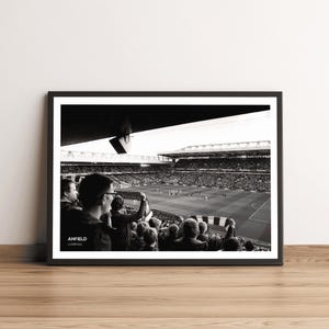 Anfield Stadium Liverpool, inside stadium, black & white art print, football photography, home decor, wall art