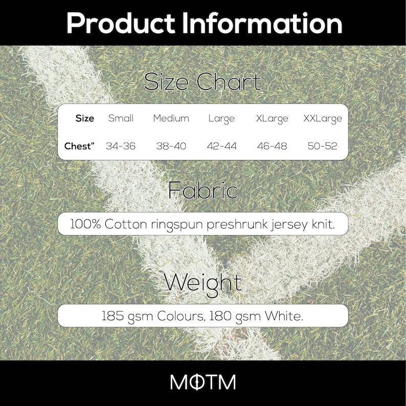 motm football tshirt size chart