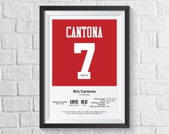 Eric Cantona Manchester United Legend Stats Football Print