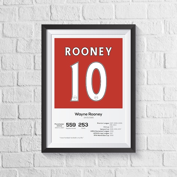 Wayne Rooney Manchester United Legend Stats Football Print