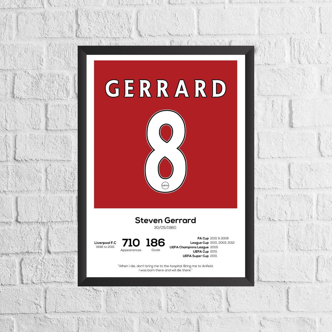 Steven Gerrard Liverpool Legend Stats Football Print, cadeau voor Liverpool- fan - België