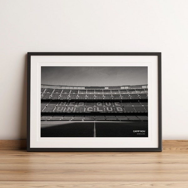 Camp Nou Barcelona Football Club stadium, black & white art print, football photography, home decor, wall art