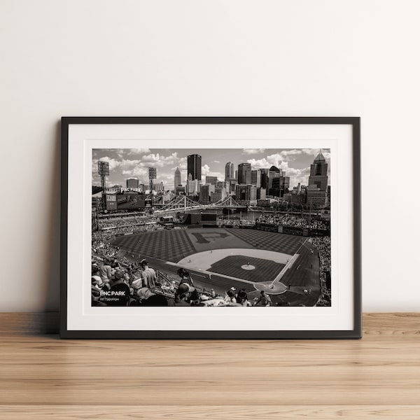 PNC Park Pittsburgh Pirates Pennsylvania Baseball Stadium Print, impression d’art noir blanc, photo de baseball, art mural MLB