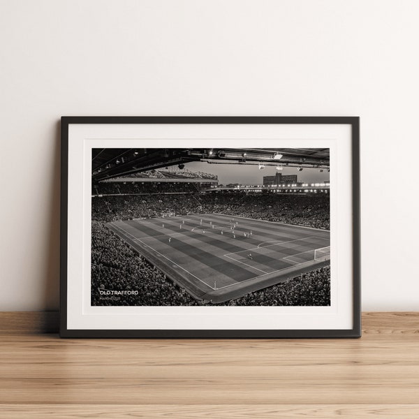 Old Trafford Print, Matchday Stadium Manchester United, black & white art print, football photography, home decor, wall art